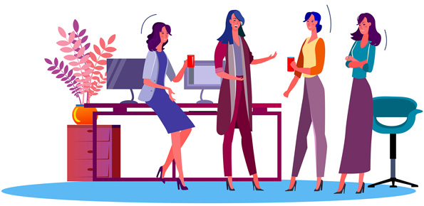 4 office women having coffee and discussion illustration