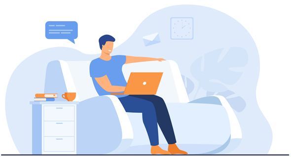 a man sitting on a sofa using his laptop illustration