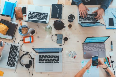 Table with laptops