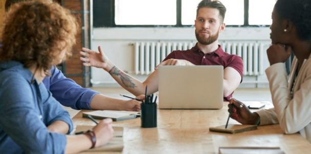 team discussing in meeting