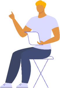 Male sitting and holding a paper illustration