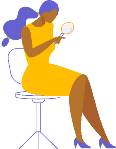 Woman sitting with magnifying glass illustration