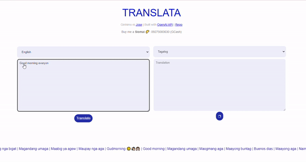 Demonstration using TRANSLATA web app