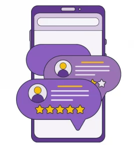 a mobile phone displaying user with 5 star rating illustration