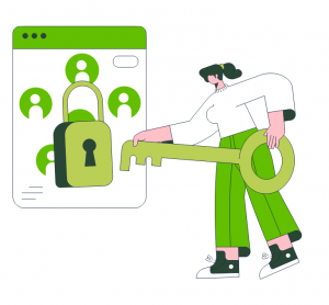 a girl inserting key to the website with security measures illustration